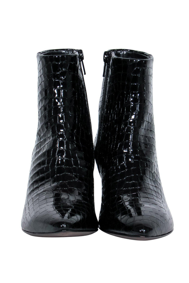 Current Boutique-AGL - Black Patent Leather Reptile Embossed Heeled Booties Sz 6
