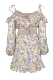 Current Boutique-ASTR the Label - Beige & Multicolor Floral Print Dress w/ Cold Shoulder Cutouts Sz S
