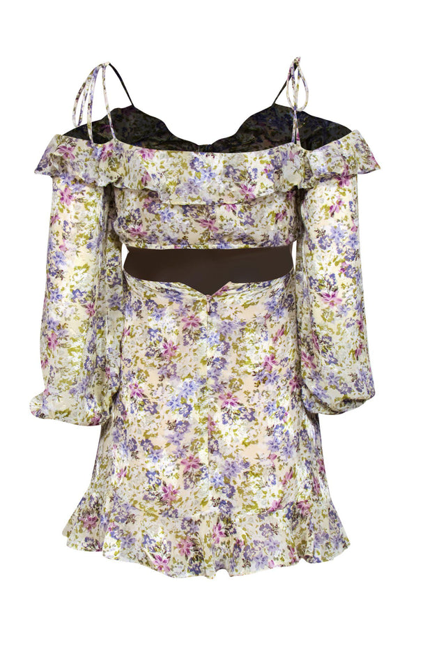 Current Boutique-ASTR the Label - Beige & Multicolor Floral Print Dress w/ Cold Shoulder Cutouts Sz XS