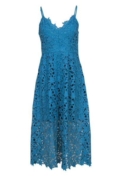 Current Boutique-ASTR the Label - Blue Floral Lace Sleeveless Midi Dress Sz L