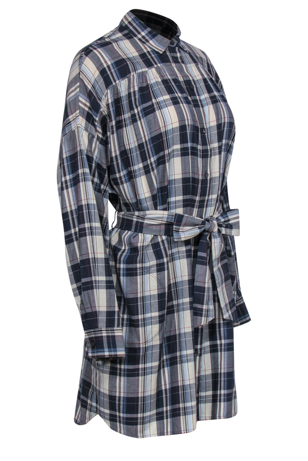 Current Boutique-ATM - Navy & Ivory Long Sleeve Flannel Dress w/ Belt Sz M