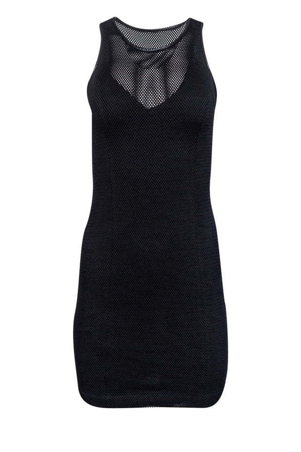 Current Boutique-AYR - Black Mesh Dress w/ Faux Leather Trim Sz S