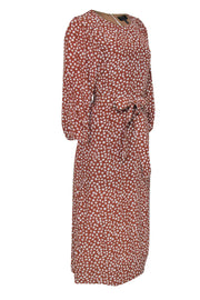 Current Boutique-AYR - Light Brown & White Polka Dot Belted Silk Maxi Dress Sz S