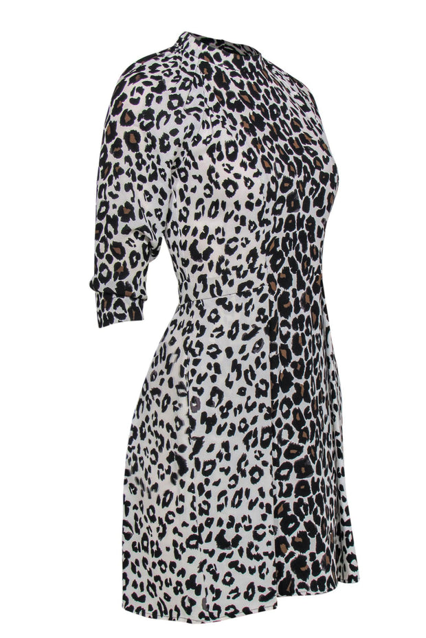 Current Boutique-A.L.C. - Beige, Black & Brown Leopard Print Silk Sheath Dress Sz 2