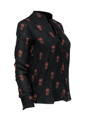 Current Boutique-A.L.C. - Black & Brown Floral Print Silk Blouse w/ Tie Sz 0