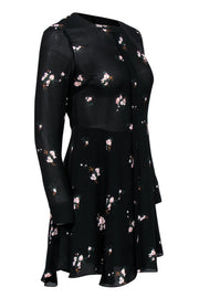 Current Boutique-A.L.C. - Black Floral Print Button-Up Silk Shift Dress Sz 2
