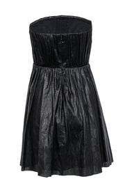 Current Boutique-A.L.C. - Black Leather Strapless Fit & Flare Dress w/ Laser Cut Design Sz 4