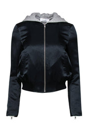Current Boutique-A.L.C. - Black Satin Bomber & Hoodie Layer Jacket Sz XS