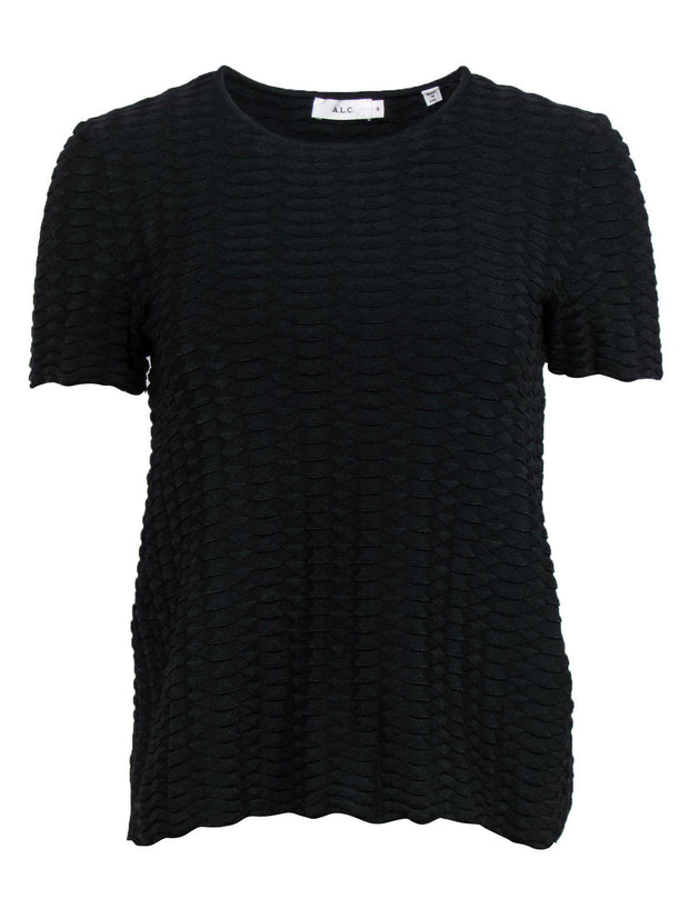 Current Boutique-A.L.C. - Black Scale & Ribbed Texture Short Sleeve Shirt Sz S
