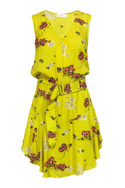 Current Boutique-A.L.C. - Bright Yellow Floral Print Sleeveless Tiered Dress w/ Belt Sz 4