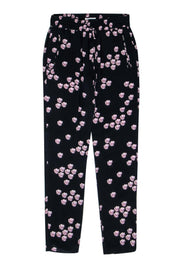 Current Boutique-A.L.C. - Navy & Pink Floral Print Skinny Leg Silk Pants Sz 4
