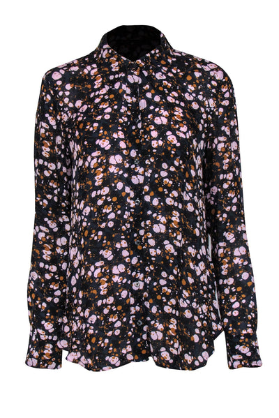 Current Boutique-A.L.C. - Pink, Navy, & Tan Printed Silk Button Front Blouse Sz 8