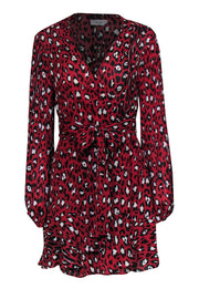 Current Boutique-A.L.C. - Red & Black Leopard Print Silk Mini Wrap Dress Sz 8