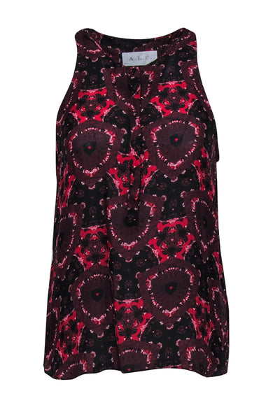 Current Boutique-A.L.C. - Red & Black Printed Sleeveless Silk Tank Sz S