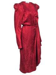 Current Boutique-A.L.C. - Red Silk Midi Wrap Dress w/ Plunge Neckline Sz 14