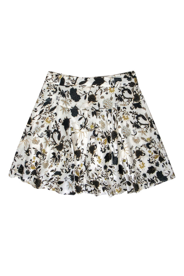 Current Boutique-A.L.C. - White & Black Belted Pleated Skirt w/ Yellow Florals Sz 8