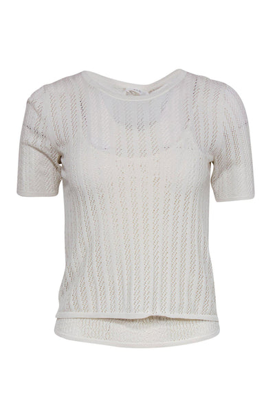 Current Boutique-A.L.C. - White Knit Eyelet Short Sleeve Top Sz S