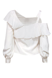 Current Boutique-A.L.C. - White Long Sleeve Cold Shoulder Ruffle Silk Blouse Sz 0