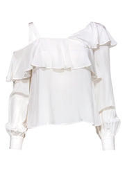 Current Boutique-A.L.C. - White Long Sleeve Cold Shoulder Ruffle Silk Blouse Sz 0