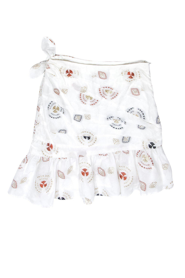 Current Boutique-A.L.C. - White Ruched Miniskirt w/ Embroidery Sz 2