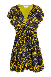 Current Boutique-A.L.C. - Yellow & Purple Floral Silk Ruffle Dress Sz 8