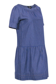 Current Boutique-A.P.C. - Blue & Gold Grid Print Short Sleeve Drop Waist Dress Sz S