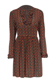Current Boutique-A.P.C. - Cherry Print Ruffle Neckline A-Line Dress Sz 6