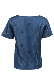 Current Boutique-A.P.C. - Dark Chambray Blouse w/ Floral Lace Eyelets Sz XS