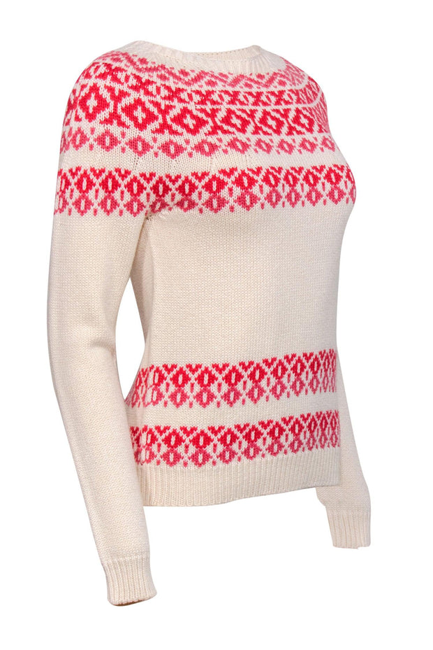 Current Boutique-A.P.C. - Ivory, Pink & Red Fair Isle Merino Wool & Cotton Sweater Sz XS