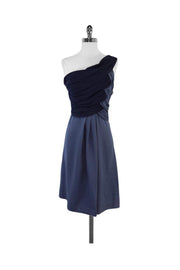 Current Boutique-Abaete - Periwinkle & Navy Silk One Shoulder Dress Sz 6