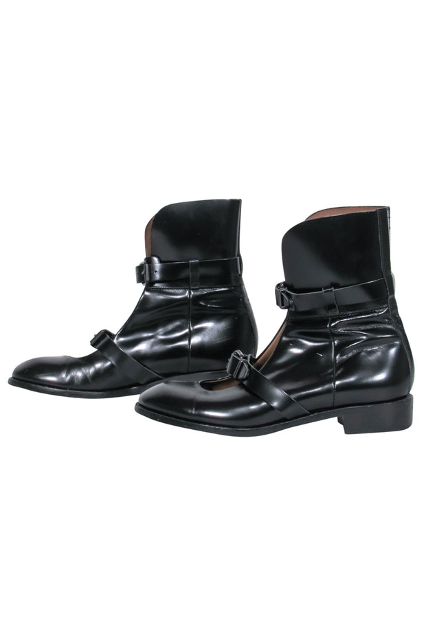 Current Boutique-Acne Studios - Black Leather Buckled Cutout "Petra" Booties Sz 8