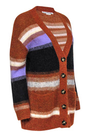 Current Boutique-Acne Studios - Burnt Orange & Multicolor Striped Button-Up Fuzzy Cardigan Sz XXS