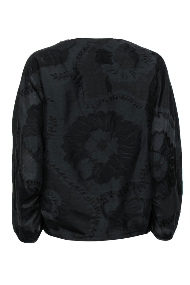 Current Boutique-Adam Lippes - Black Floral Embroidered Long Sleeve Blouse Sz L