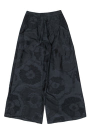Current Boutique-Adam Lippes - Black Floral Embroidered Wide Leg Pleated Trousers Sz 6