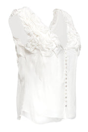 Current Boutique-Adam Lippes - Ivory Ruffle Silk Button-Up Tank Sz 6