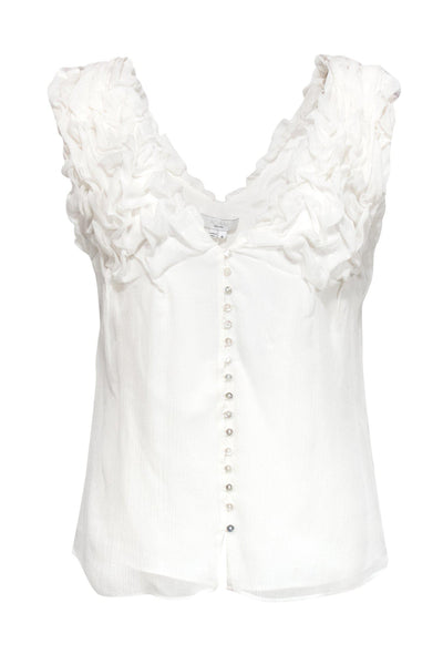 Current Boutique-Adam Lippes - Ivory Ruffle Silk Button-Up Tank Sz 6