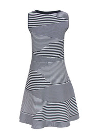 Current Boutique-Adolfo Dominguez - White & Navy Abstract Striped Sleeveless Fit & Flare Dress Sz XS