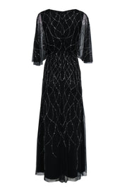 Current Boutique-Adrianna Papell - Black Flutter Sleeve Mesh Overlay Gown w/ Beading & Sequins Sz 8