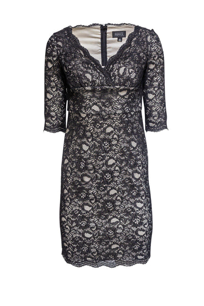 Current Boutique-Adrianna Papell - Black Lace Overall Bodycon Dress Sz 2