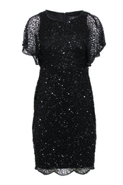 Current Boutique-Adrianna Papell - Black Short Sleeve Sequin Sheath Dress w/ Beaded Trim Sz 2