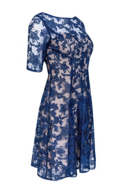 Current Boutique-Adrianna Papell - Blue Floral Lace Overlay Dress Sz 4