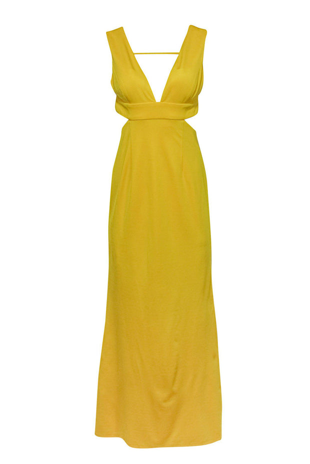 Current Boutique-Adrianna Papell - Bright Yellow Sleeveless Gown w/ Cutouts Sz 8