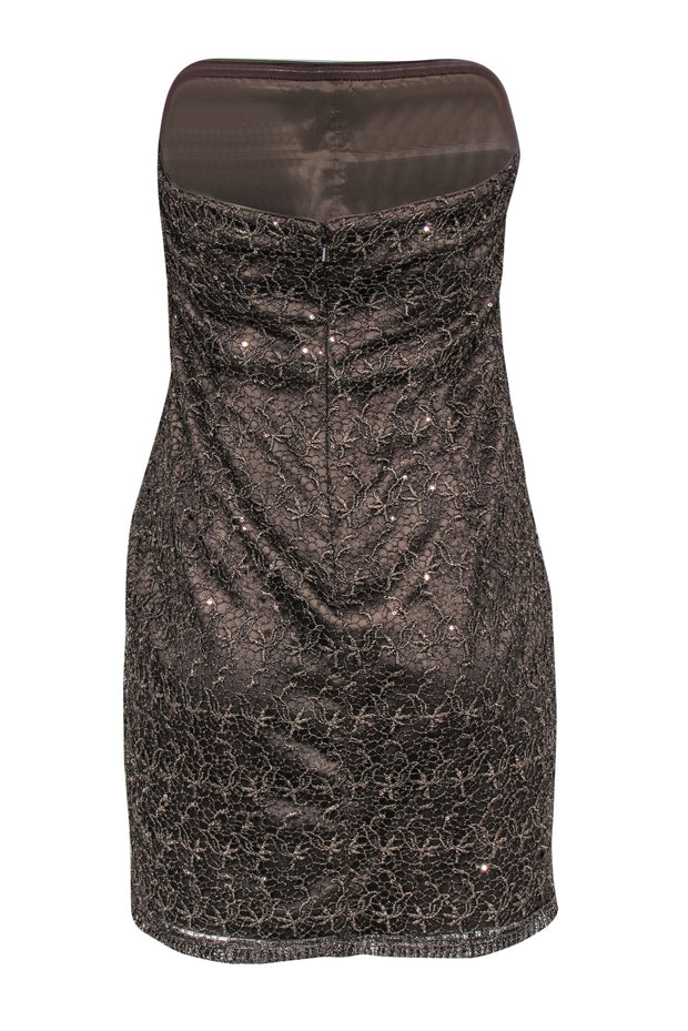 Current Boutique-Adrianna Papell - Bronze Lace & Sequin Strapless Sheath Dress Sz 10