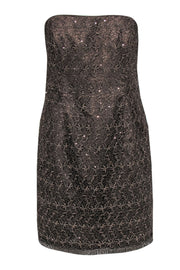 Current Boutique-Adrianna Papell - Bronze Lace & Sequin Strapless Sheath Dress Sz 10