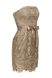 Current Boutique-Adrianna Papell - Golden Champagne Strapless Lace Cocktail Dress Sz 4