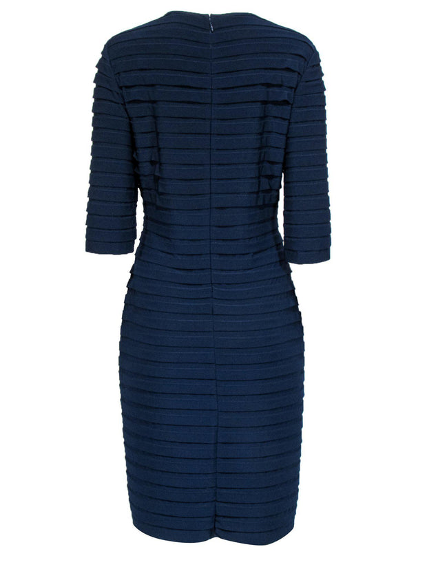 Current Boutique-Adrianna Papell - Navy Pleated Sheath Dress Sz 16