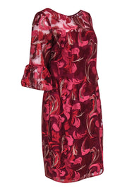 Current Boutique-Adrianna Papell - Red Embroidered Floral Patter Dress w/ Flounce Sleeves Sz 12