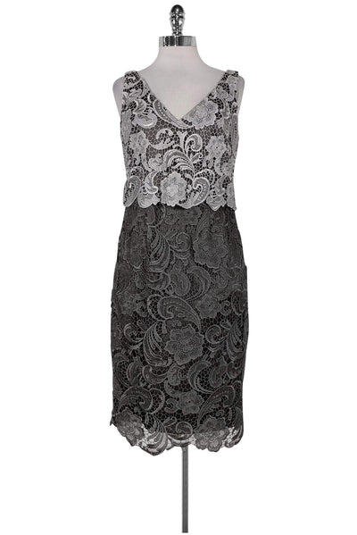 Current Boutique-Adrianna Papell - White & Grey Lace Dress Sz 6
