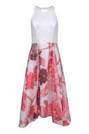 Current Boutique-Adrianna Papell - White High-Low Dress w/ Pink Floral Print Organza Skirt Sz 10