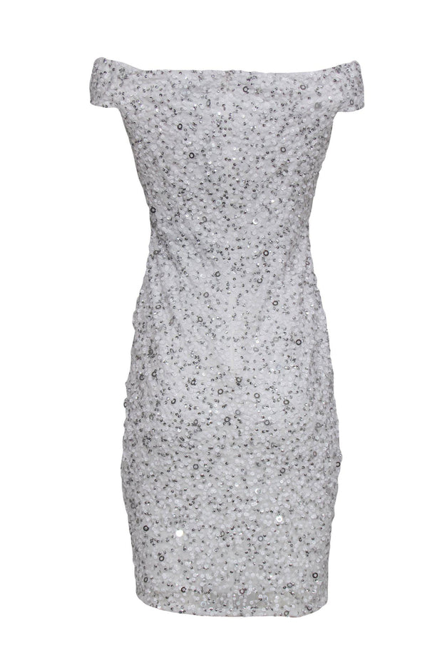 Current Boutique-Adrianna Papell - White Sequin Off-the-Shoulder Bodycon Dress Sz 4